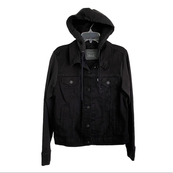 Levi's Jackets & Blazers - Levi’s Black Denim Hooded Trucker Jacket Size M